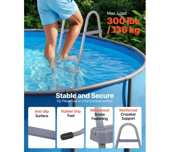 Antžeminės baseino kopėčios, plieninis dviejų pakopų2