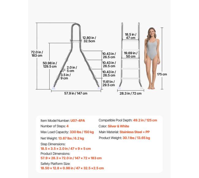 Viršžeminės baseino kopėčios 125 cm aukščio sienai6