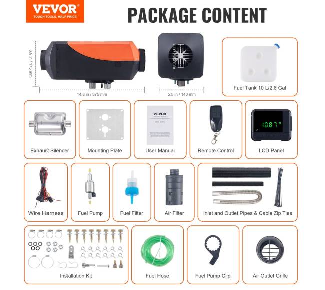 Dyzelinis oro šildytuvas 12V 8KW su LCD ir nuotoliniu pultu6