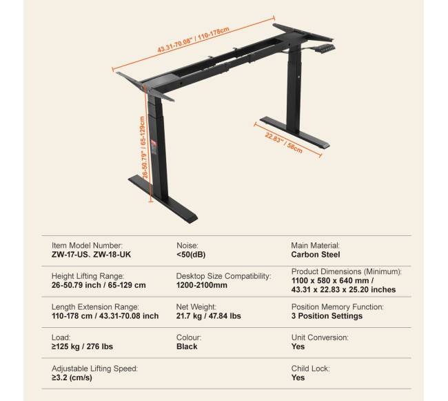 Elektrinis reguliuojamas stalo rėmas 65-129 cm H juodas6