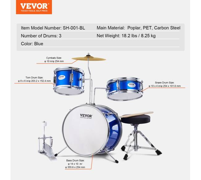 Vaikiškas būgnų komplektas 3 dalių mėlynas6