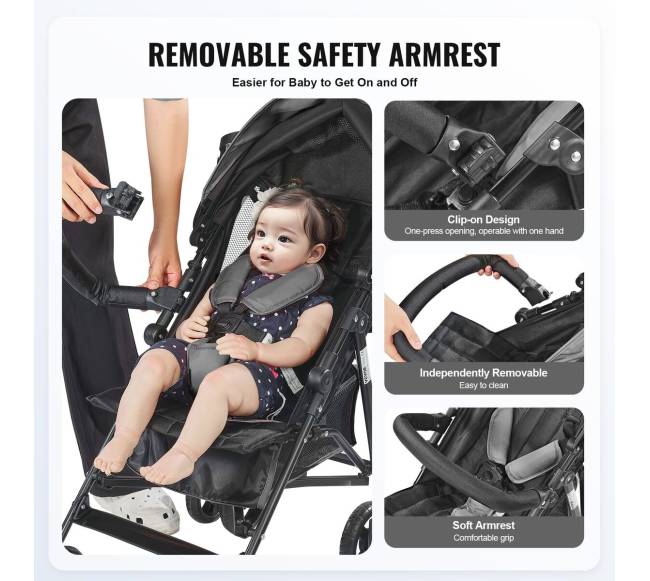 Lengvai sulankstomas vežimėlis reguliuojama atlošu pilkajuoda2