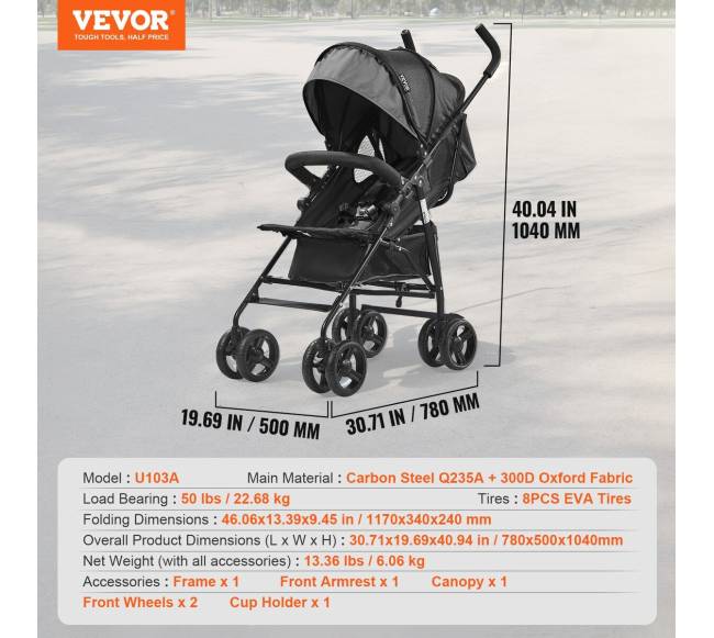 Lengvai sulankstomas vežimėlis reguliuojama atlošu pilkajuoda6