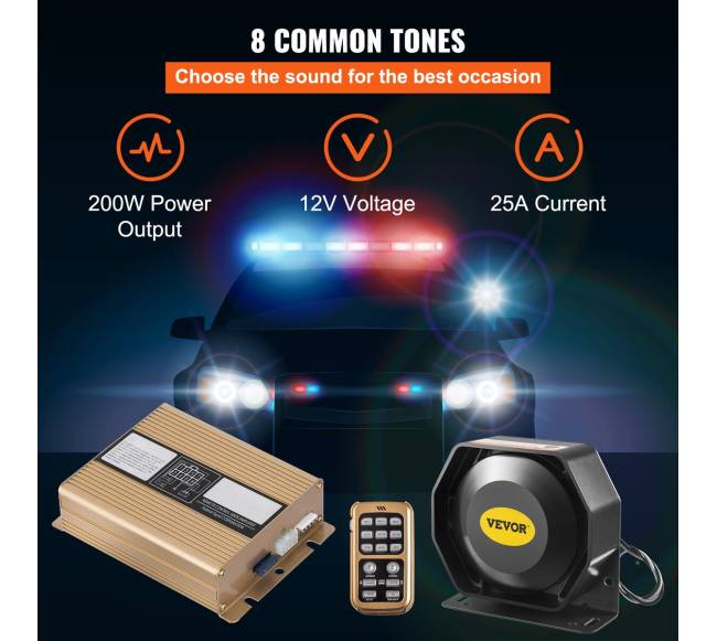 400W garsinis automobilių policijos garsiakalbis su 8 garsais1