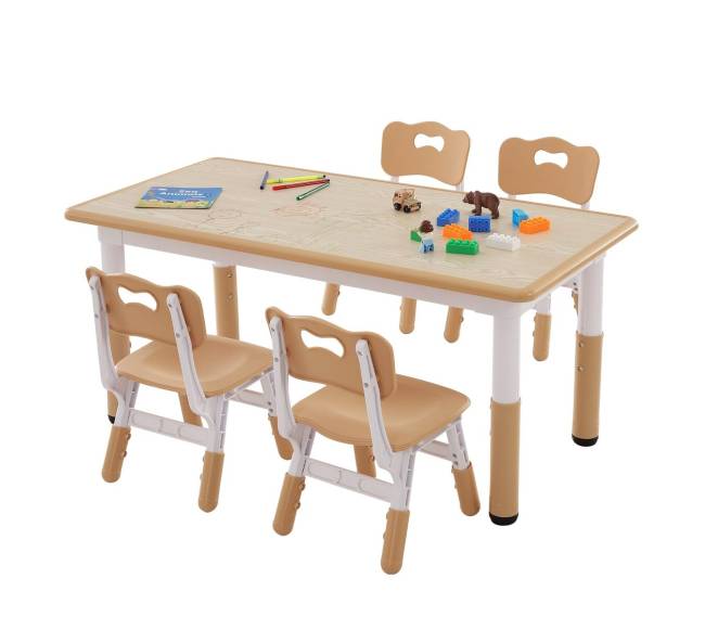 Vaikiškas stalas su 4 kėdėm, reguliuojamas aukštis0