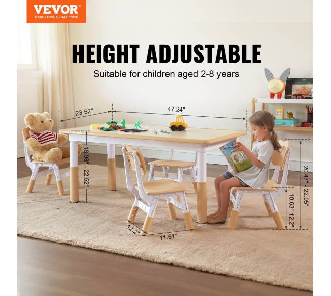 Vaikiškas stalas su 4 kėdėm, reguliuojamas aukštis1