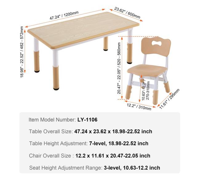 Vaikiškas stalas su 4 kėdėm, reguliuojamas aukštis6