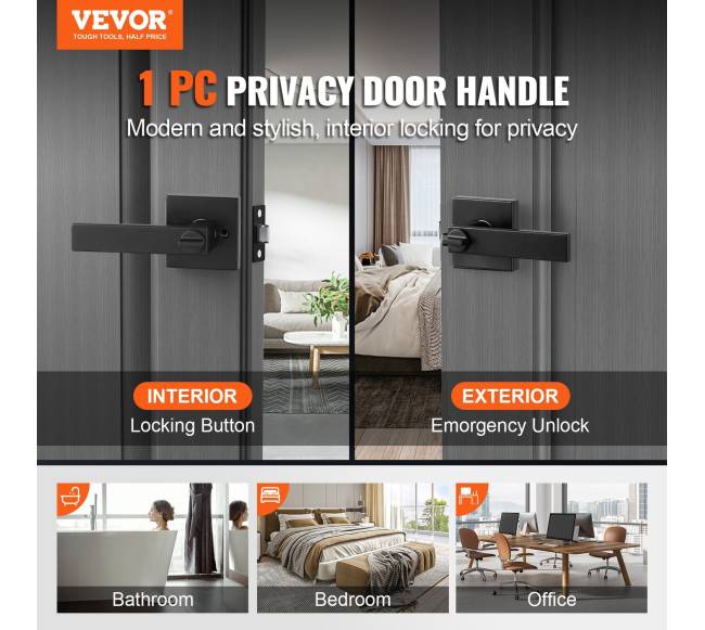 Privatumo durų rankena juoda kvadratinė2