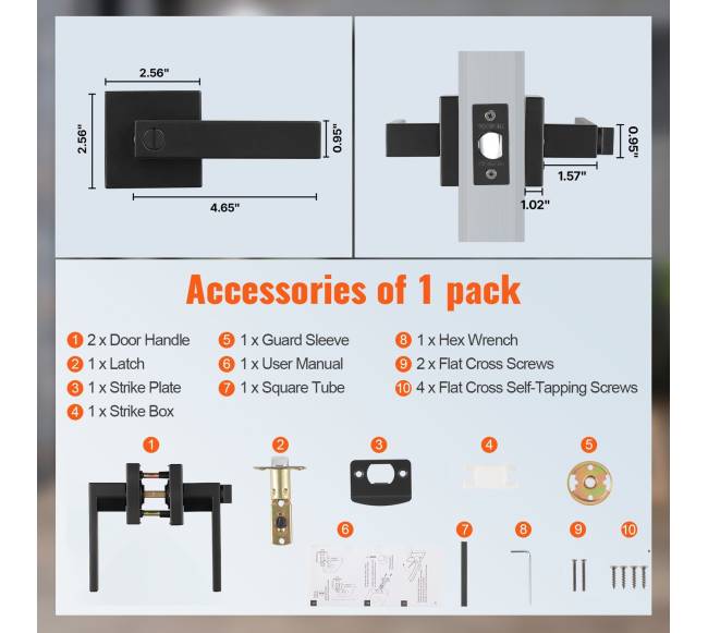 Privatumo durų rankena juoda kvadratinė5