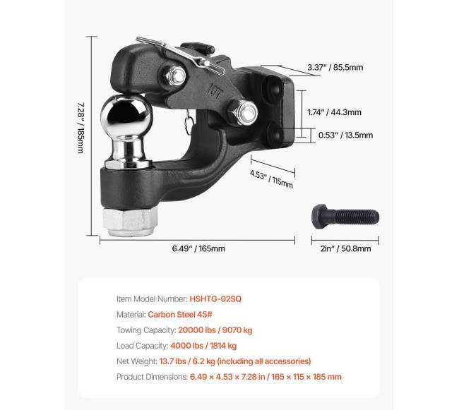 Automobilio vilkimo kablys su 2" rutuliuku6