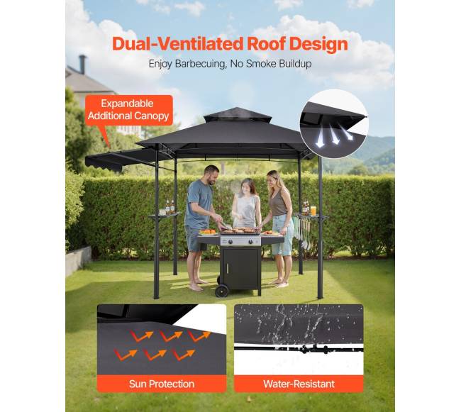 Griliaus pavėsinė 2.43 x 1.5 m su dviem stogais2