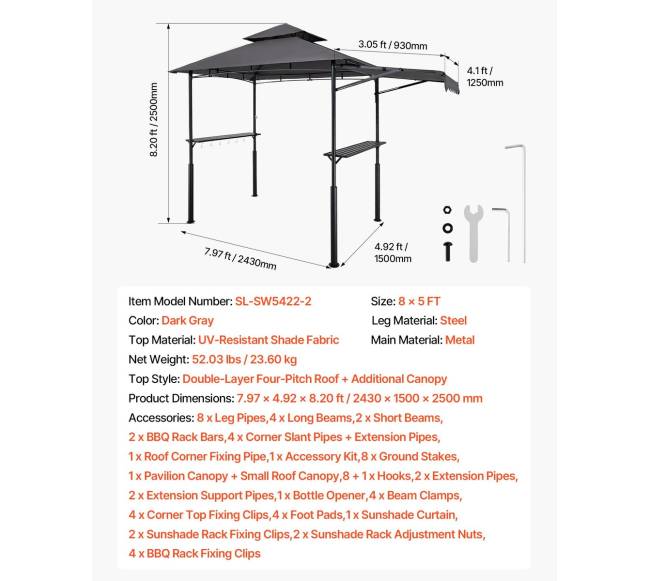 Griliaus pavėsinė 2.43 x 1.5 m su dviem stogais6
