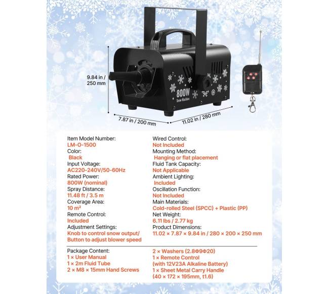 Galinga 1500W sniego mašina, nuotolinio valdymo6