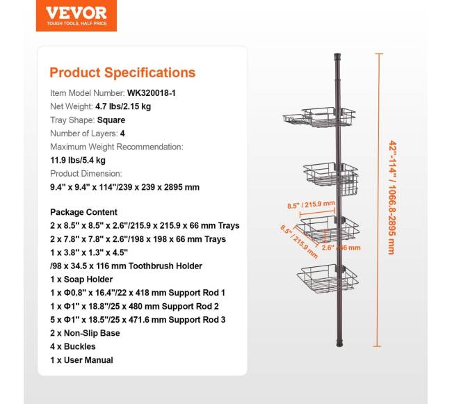Kampo dušo stovo įtampos stovas, 107–289 cm6