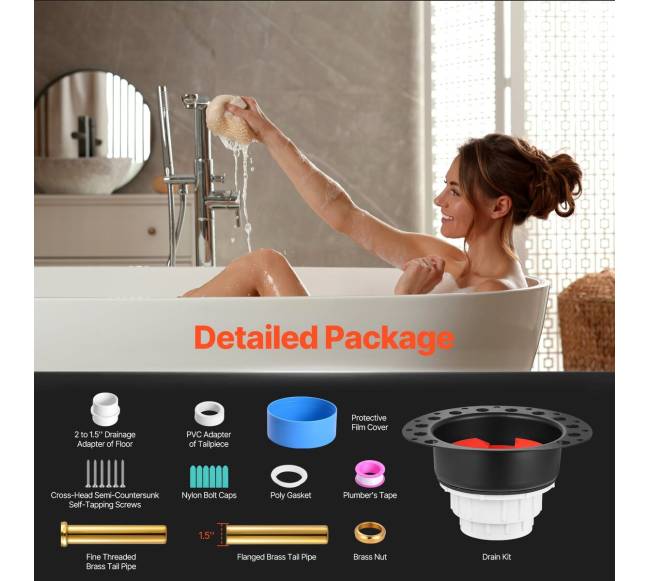 Laisvai statoma vonios nutekėjimo sistema su PVC adapteriu5