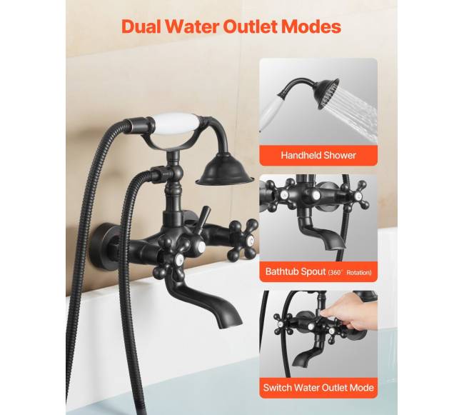 Sieninis vonios maišytuvas su dušu bronza3