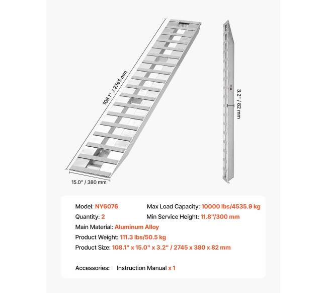 Aliuminės užvažiavimo rampos, 2 vnt., 2745 x 380 mm6