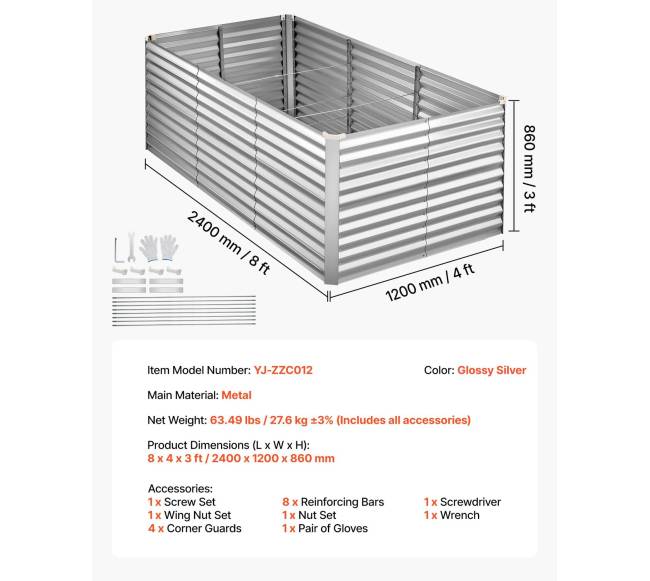 cinkuotas pakeltas daržo lovys, 240 x 120 x 86 cm6