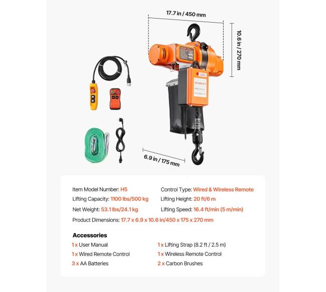 Elektrinis grandinės keltuvas 500 kg 6 m aukščio6