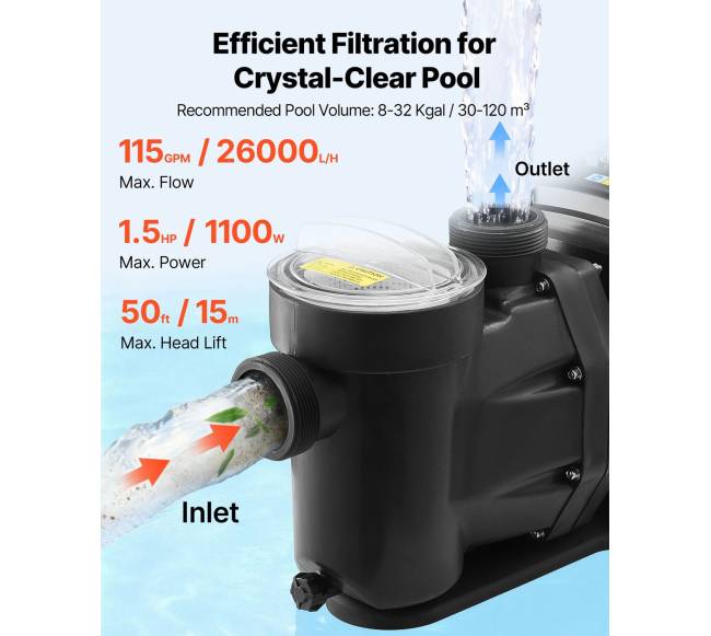 Kintamo greičio baseino siurblys 1100W, 26,000 Lh2