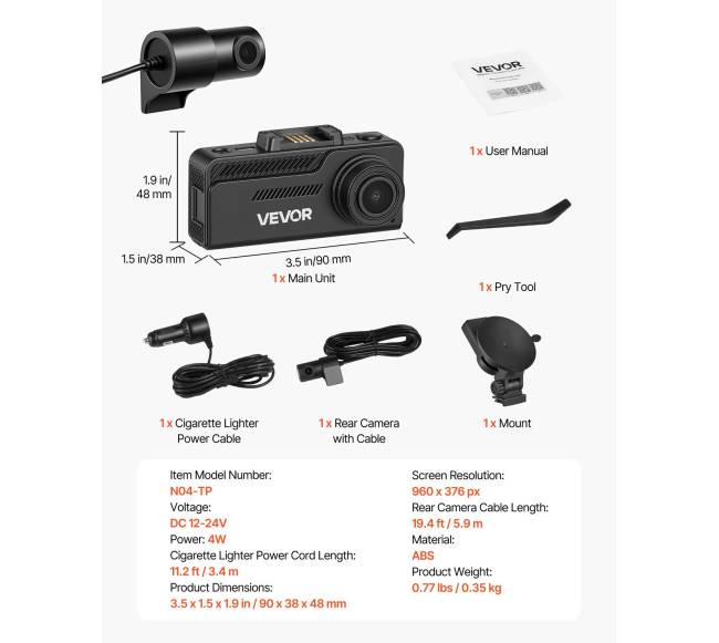 Priekinė ir galinė vaizdo registratorius 4K+1080P6