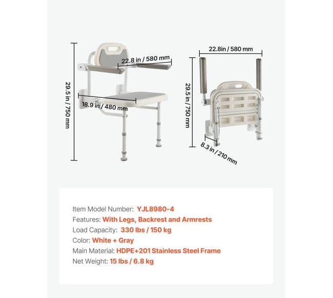 Sulankstoma sieninė dušo kėdė su atlošu6