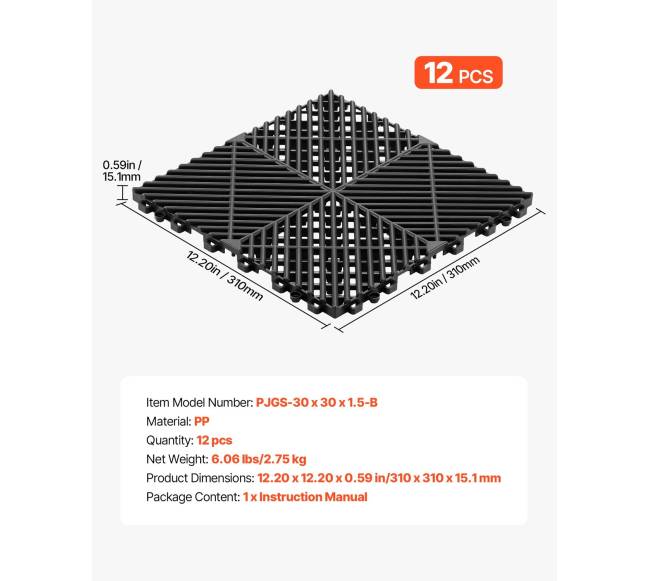 Tarpusavyje sujungtos drenažo kilimėlės, juodos, 12 vnt.6
