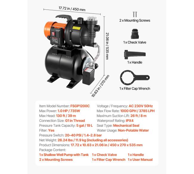 735 W gręžtuvinė siurblys su slėginėmis bakomis6