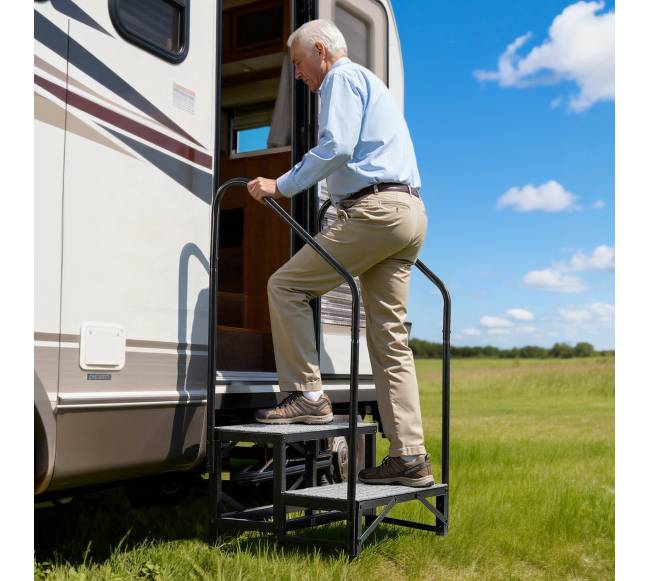 RV laiptai su dvejais turėklais7