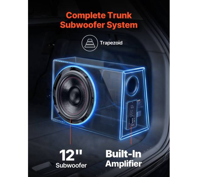 Kompaktiškas automobilinis žemųjų dažnių garsiakalbis su stiprintuvu1