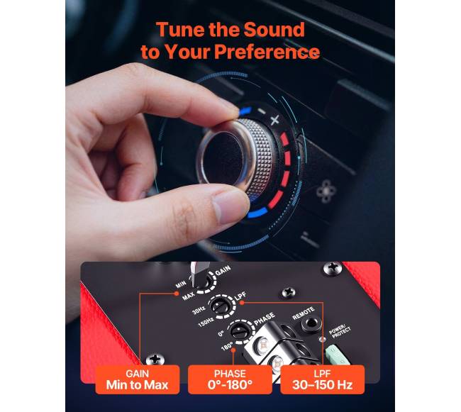 Kompaktiškas automobilinis žemųjų dažnių garsiakalbis su stiprintuvu4