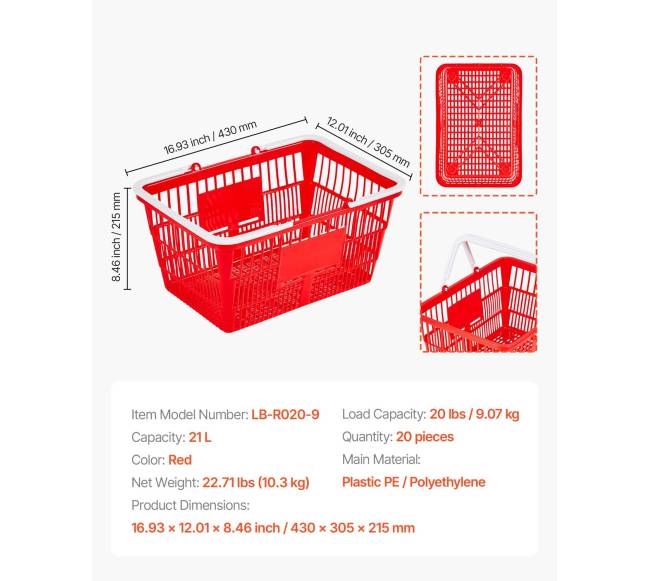 Parduotuvės krepšiai, 20 vnt, 21 l raudoni6