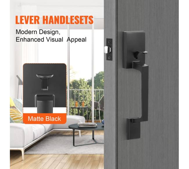 Priekinės durų rankena juoda iš cinko lydinio5