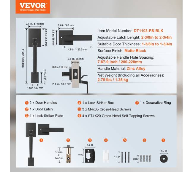 Priekinės durų rankena juoda iš cinko lydinio6