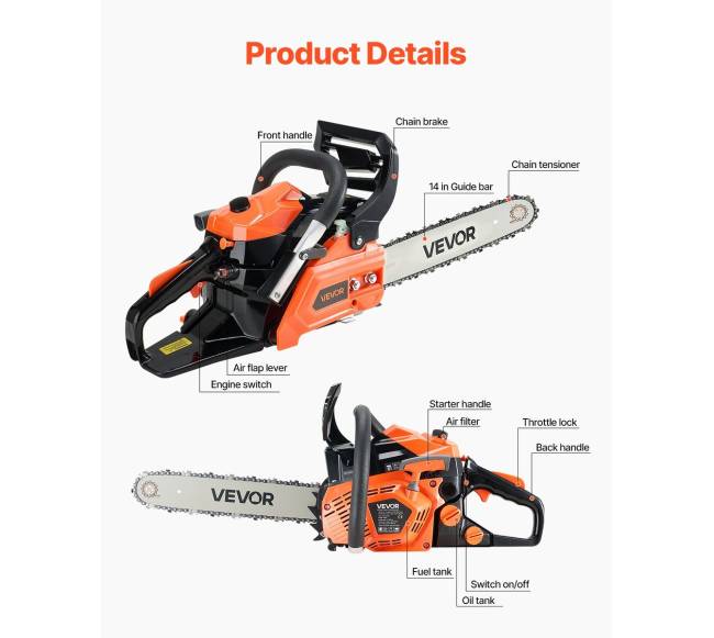 40cc benzininis pjūklas su 14 colių juosta2