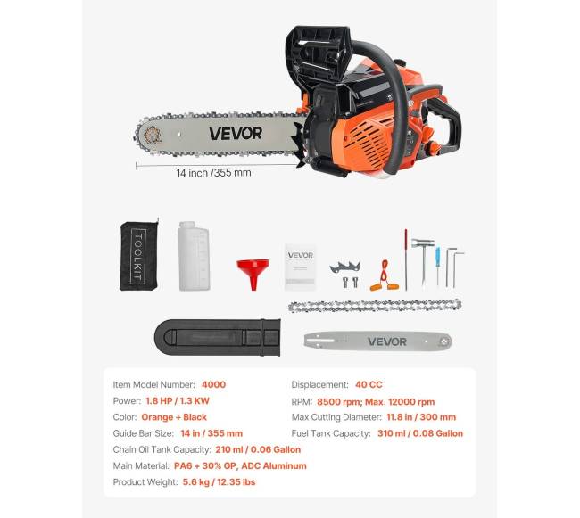40cc benzininis pjūklas su 14 colių juosta6