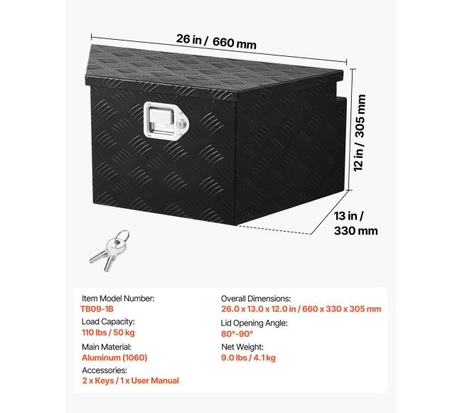 Juodos aliuminio priekabos daiktadėžė 660 x 330 x 305 mm6