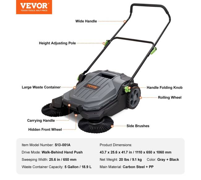 Rankinis grindų šlavimo įrenginys su 65 cm pločio šepečiu6