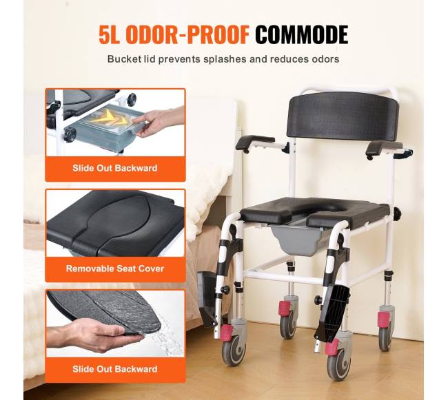 Dušo kėdė su ratukais ir nuimamu kibiru5