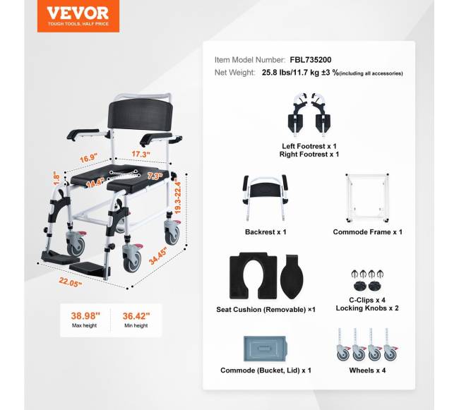 Dušo kėdė su ratukais ir nuimamu kibiru6
