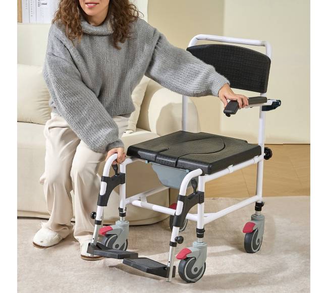 Dušo kėdė su ratukais ir nuimamu kibiru7