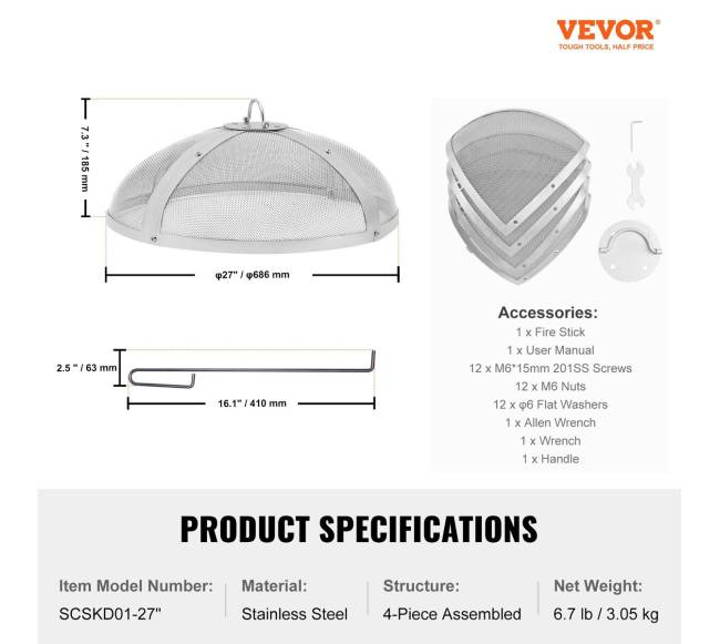 Apvalus židinio kibirkščių gaubtas 68cm6