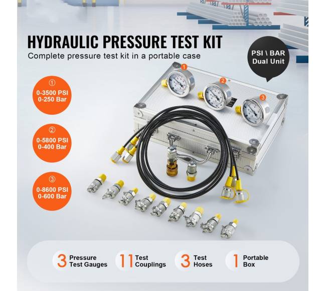 Hidraulinio slėgio tikrinimo komplektas su nešimo dėže1