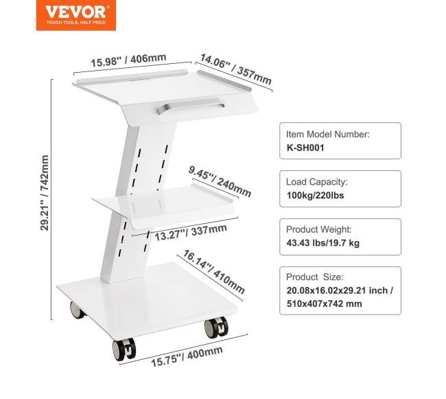 Dantų laboratorijos vežimėlis su 3 lentynomis6