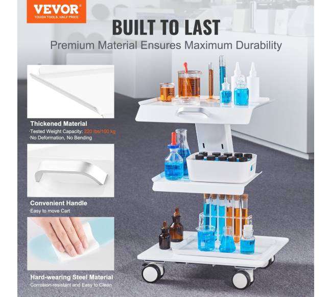 3 aukštų laboratorinis vežimėlis su ratukais1