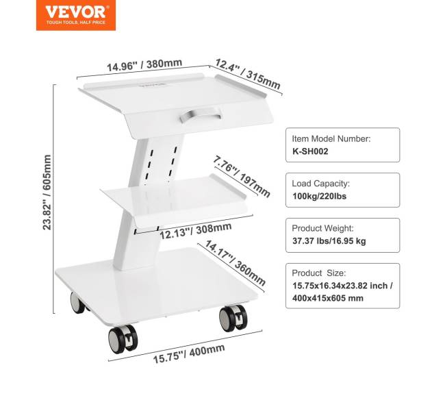 3 aukštų laboratorinis vežimėlis su ratukais6
