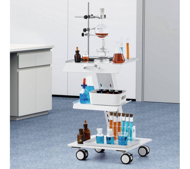 3 aukštų laboratorinis vežimėlis su ratukais7
