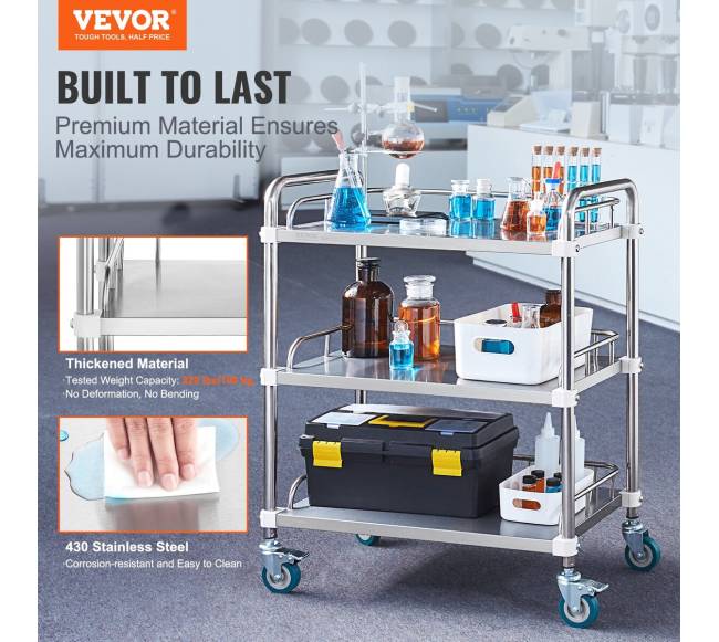 trijų lentynų nerūdijančio plieno vežimėlis1