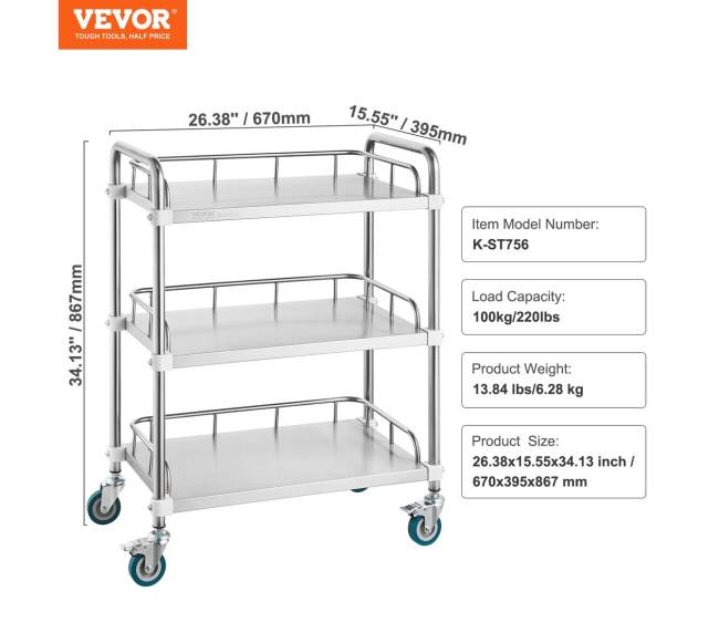 trijų lentynų nerūdijančio plieno vežimėlis6