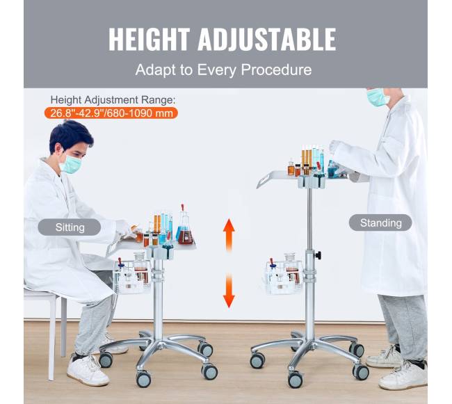 Medicininis vežimėlis su ratukais reguliuojamas aukštis5